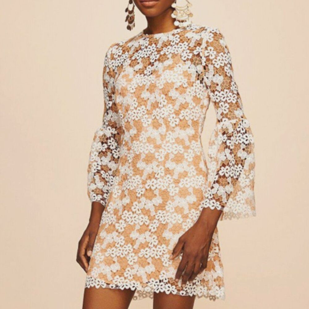 NWT Cynthia Rowley Floral Lace Bell Sleeve Shift Mini Dress 6
